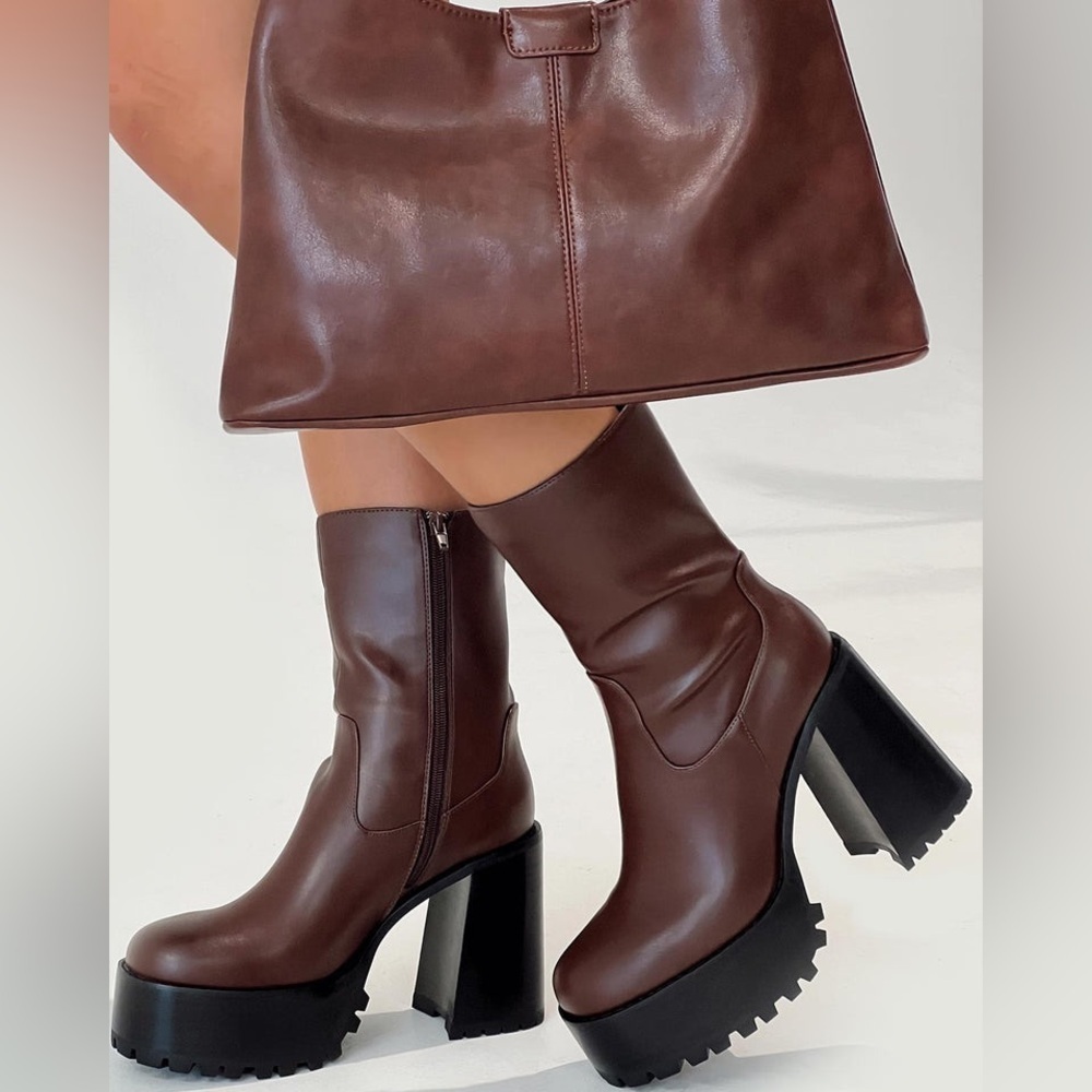 Princess Polly Brown Chunky Heel Ankle Boots